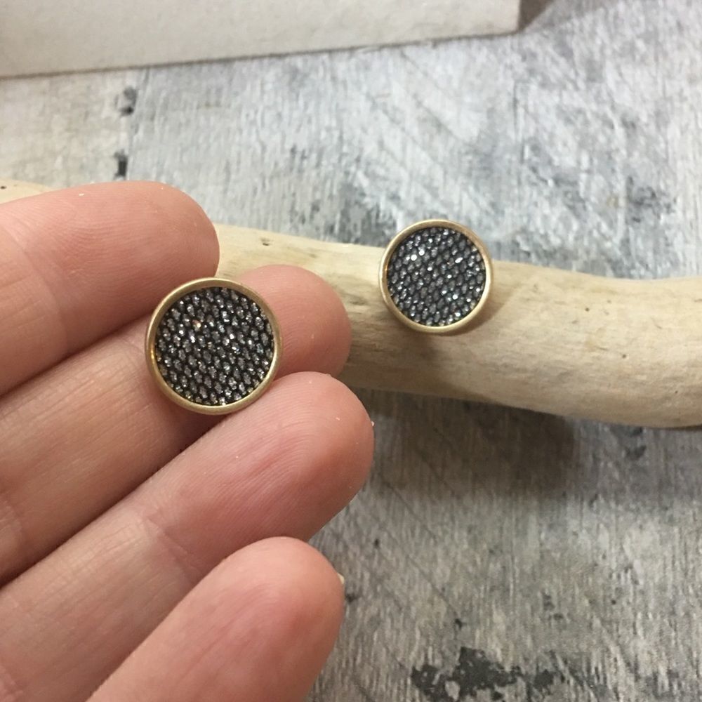 Round black and silver sparkle earrings